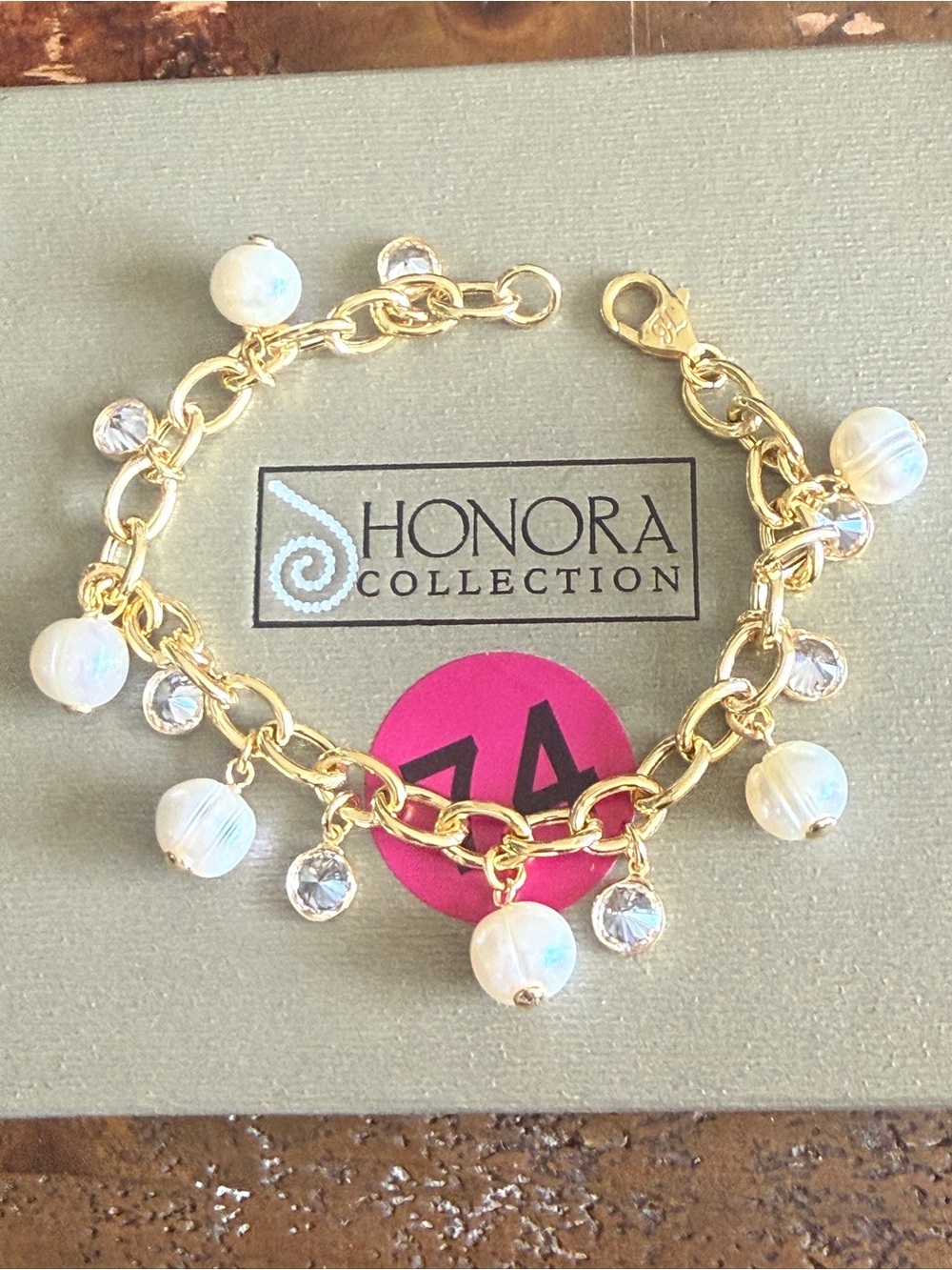 NWT Honora Cultured Pearl Charm Sterling Silver Bracelet 7.5”Silk Pouch